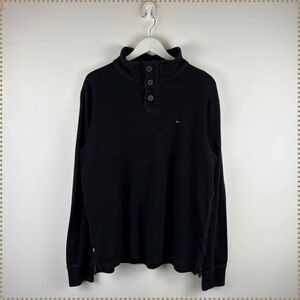 Tommy Hilfiger Black Button-Neck Pullover Sweatshirt